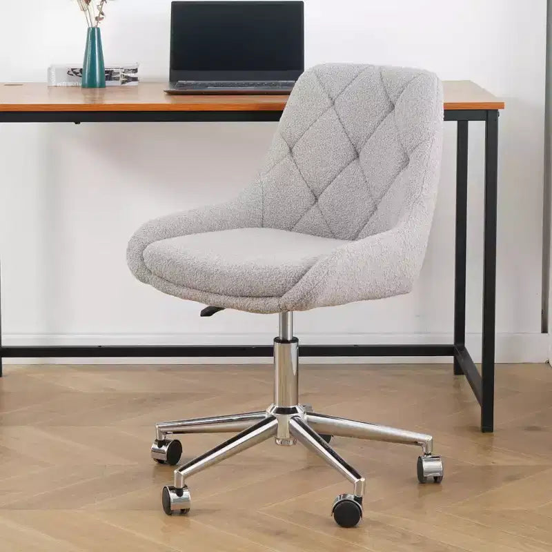 Modern Teddy Fleece Upholstered Adjustable Office Chair, Small Swivel Task Chair for Office, Study, Studio