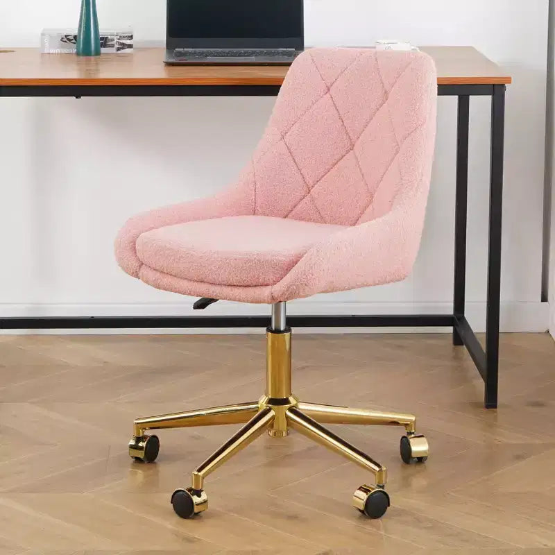 Modern Teddy Fleece Upholstered Adjustable Office Chair, Small Swivel Task Chair for Office, Study, Studio