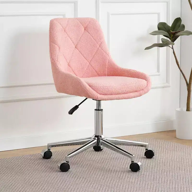 Modern Teddy Fleece Upholstered Adjustable Office Chair, Small Swivel Task Chair for Office, Study, Studio
