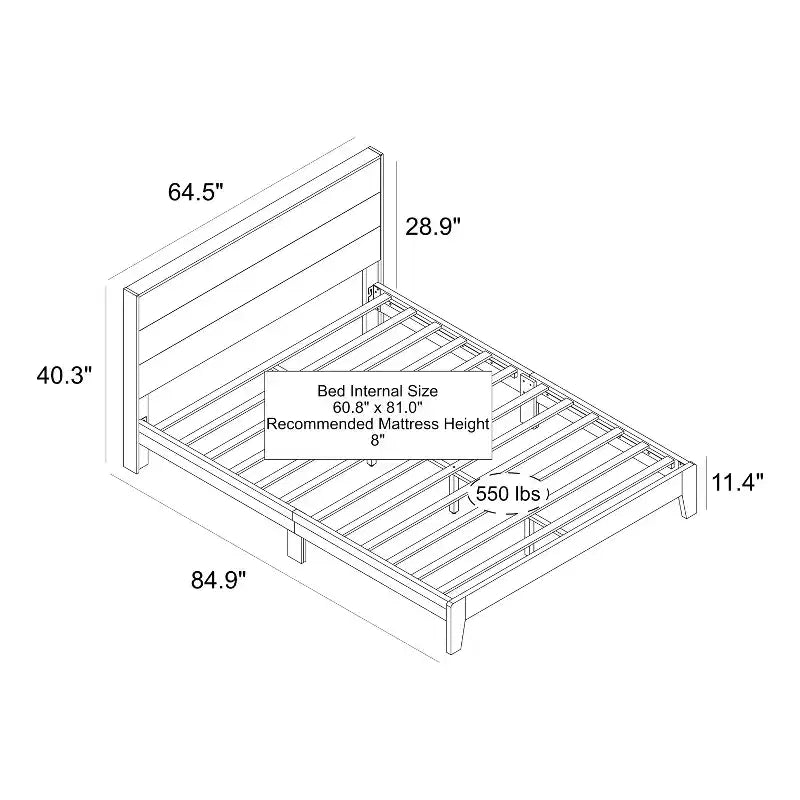 Queen Platform Bed with Headboard, Knotty Oak