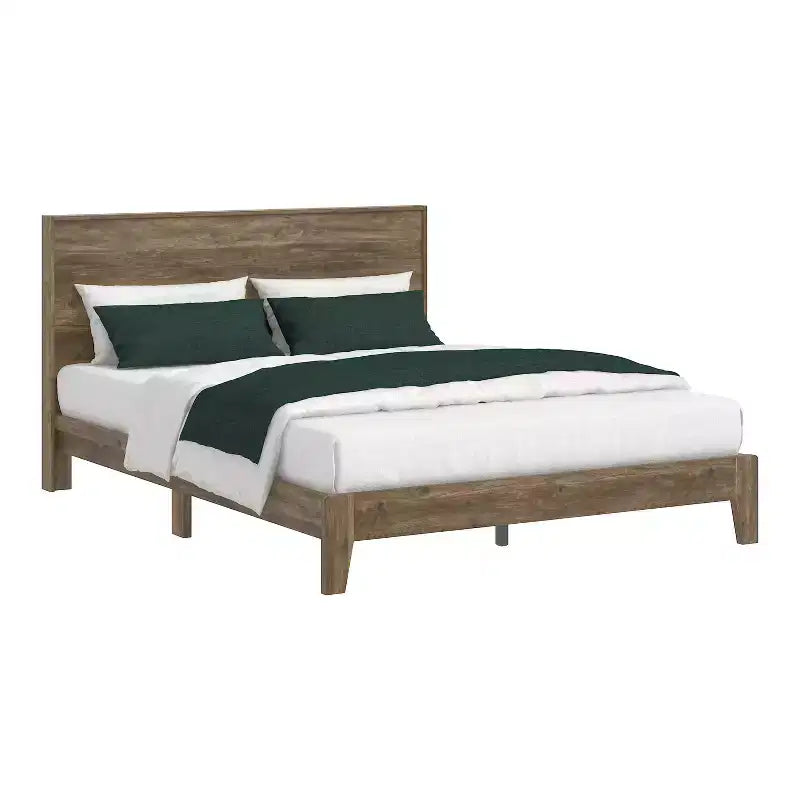Queen Platform Bed with Headboard, Knotty Oak