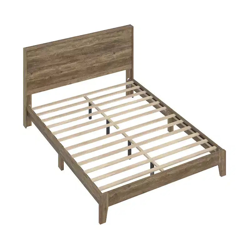 Queen Platform Bed with Headboard, Knotty Oak