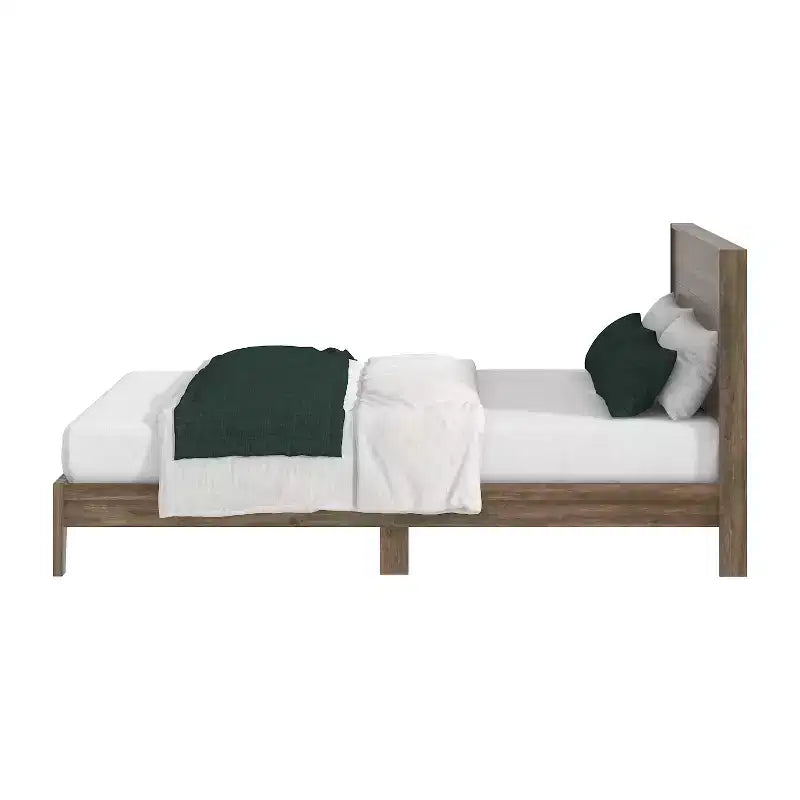 Queen Platform Bed with Headboard, Knotty Oak