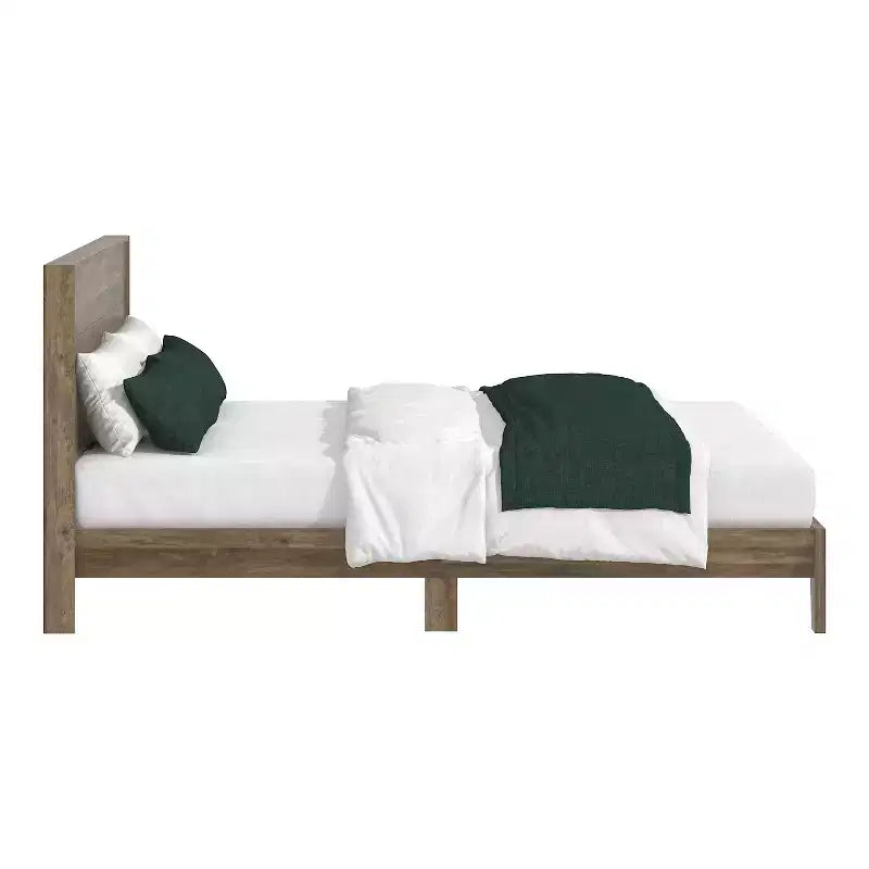 Queen Platform Bed with Headboard, Knotty Oak