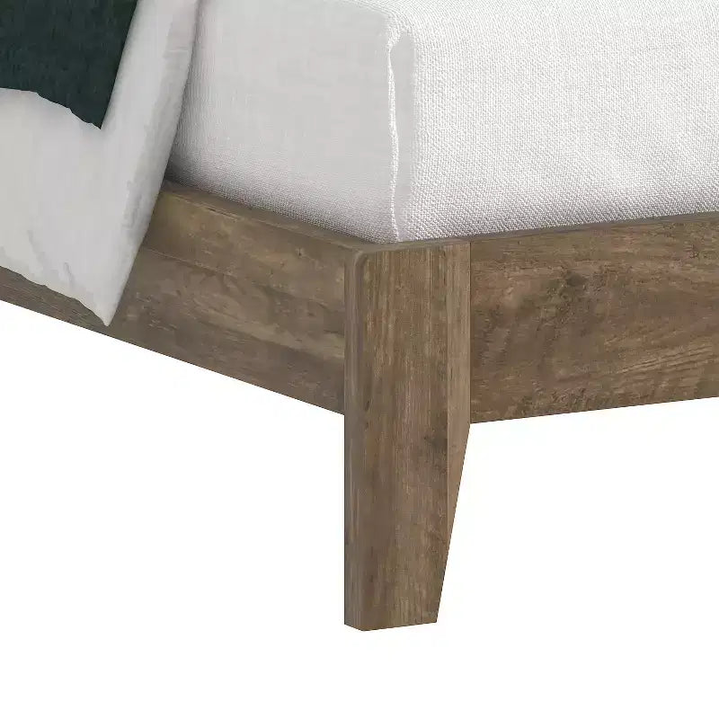 Queen Platform Bed with Headboard, Knotty Oak
