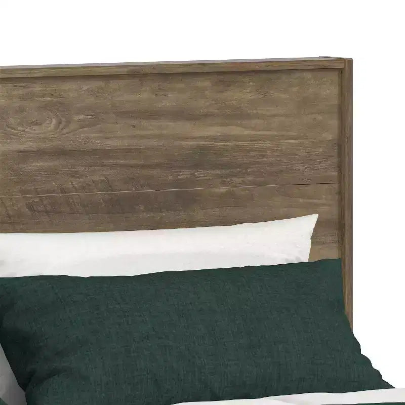Queen Platform Bed with Headboard, Knotty Oak
