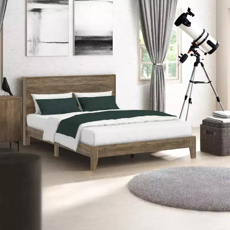 Queen Platform Bed with Headboard, Knotty Oak