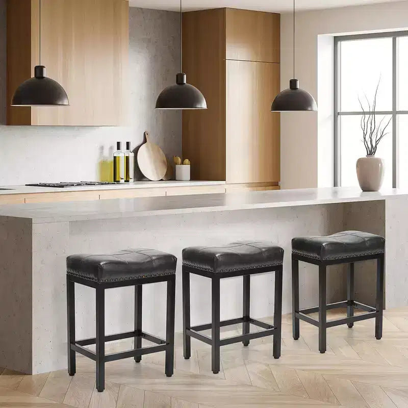 Set of 2 Upholstered Swivel Adjustable Height Bar Stools with Footstools, Armless PU Leather Counter Chairs for Dining Rooms