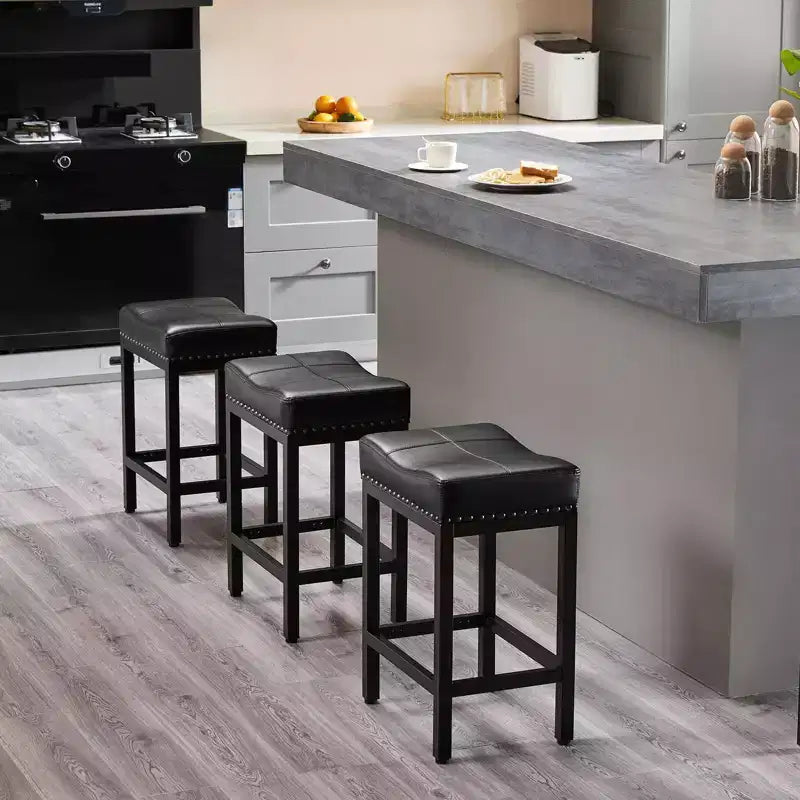 Set of 2 Upholstered Swivel Adjustable Height Bar Stools with Footstools, Armless PU Leather Counter Chairs for Dining Rooms