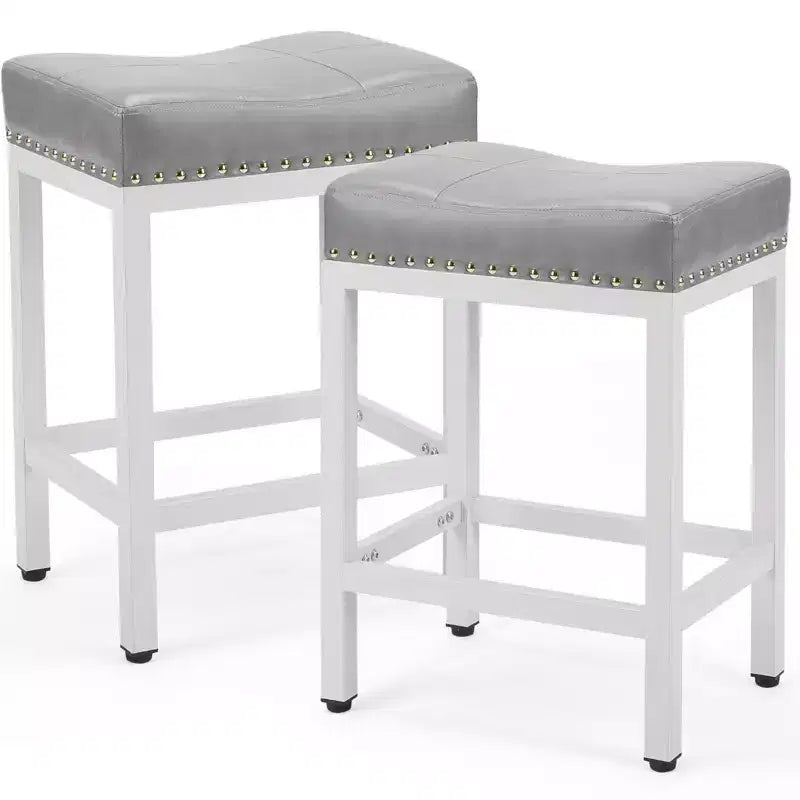Set of 2 Upholstered Swivel Adjustable Height Bar Stools with Footstools, Armless PU Leather Counter Chairs for Dining Rooms