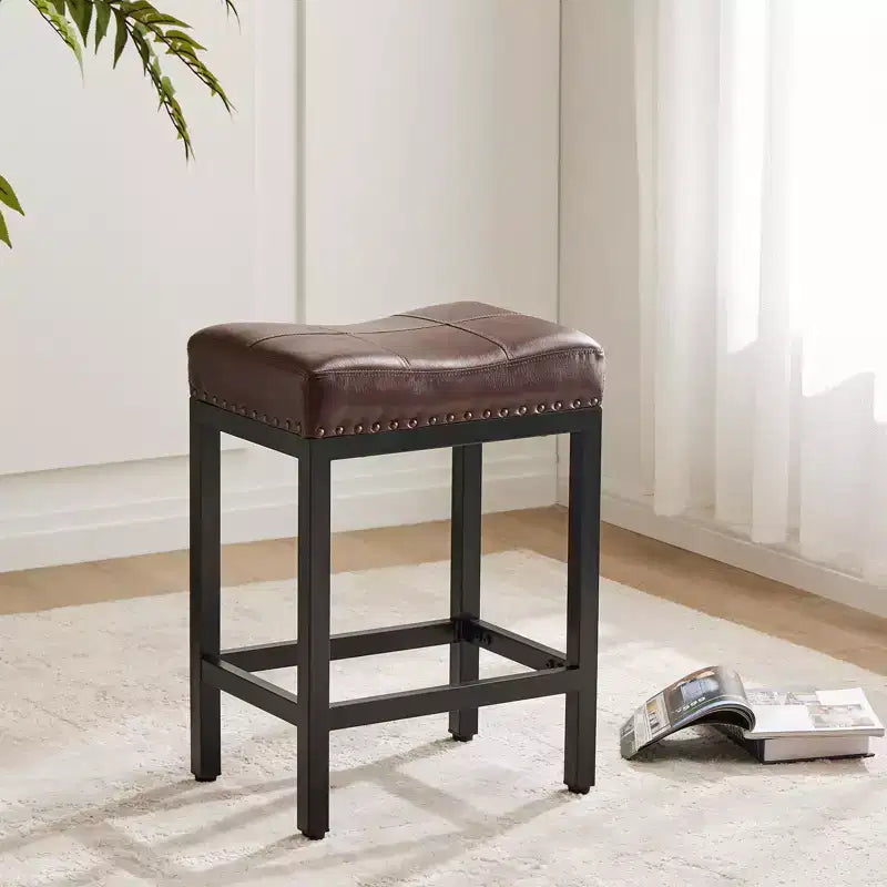 Set of 2 Upholstered Swivel Adjustable Height Bar Stools with Footstools, Armless PU Leather Counter Chairs for Dining Rooms