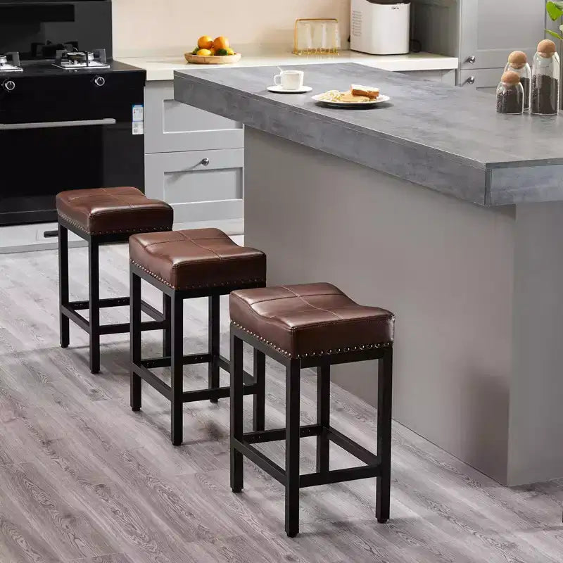 Set of 2 Upholstered Swivel Adjustable Height Bar Stools with Footstools, Armless PU Leather Counter Chairs for Dining Rooms