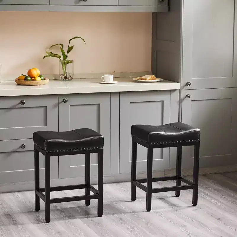 Set of 2 Upholstered Swivel Adjustable Height Bar Stools with Footstools, Armless PU Leather Counter Chairs for Dining Rooms