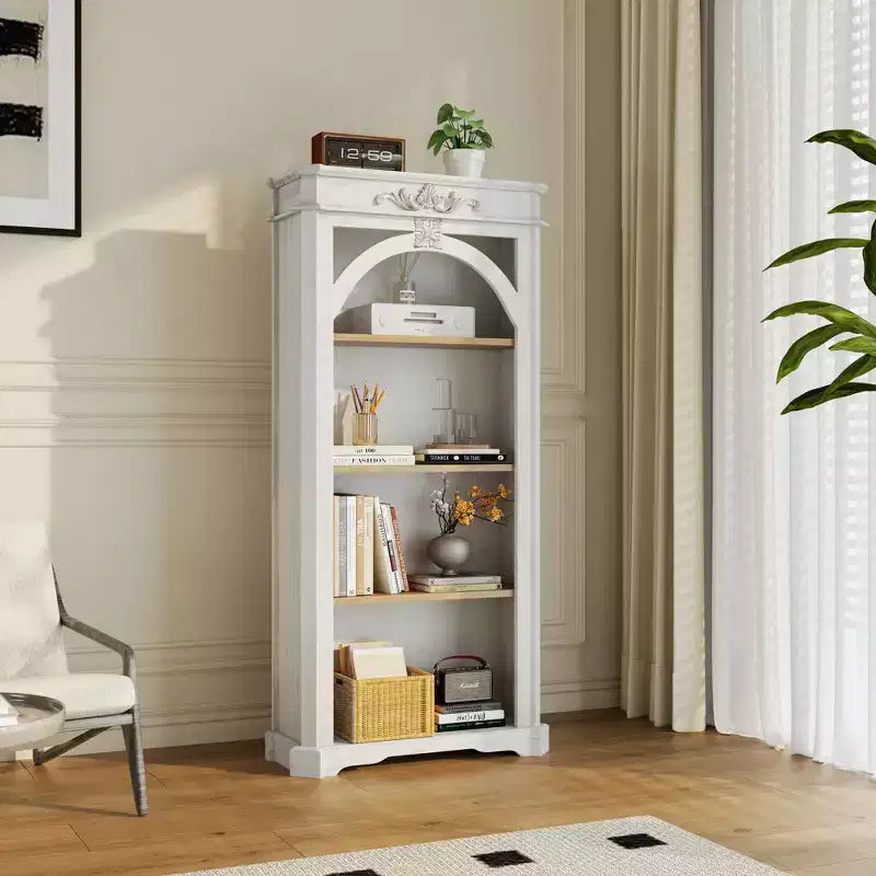 Modern Arched Display Cabinet, Storage Cabinet with 4 Shelves, Freestanding for Living Room, Hallway and Office, White