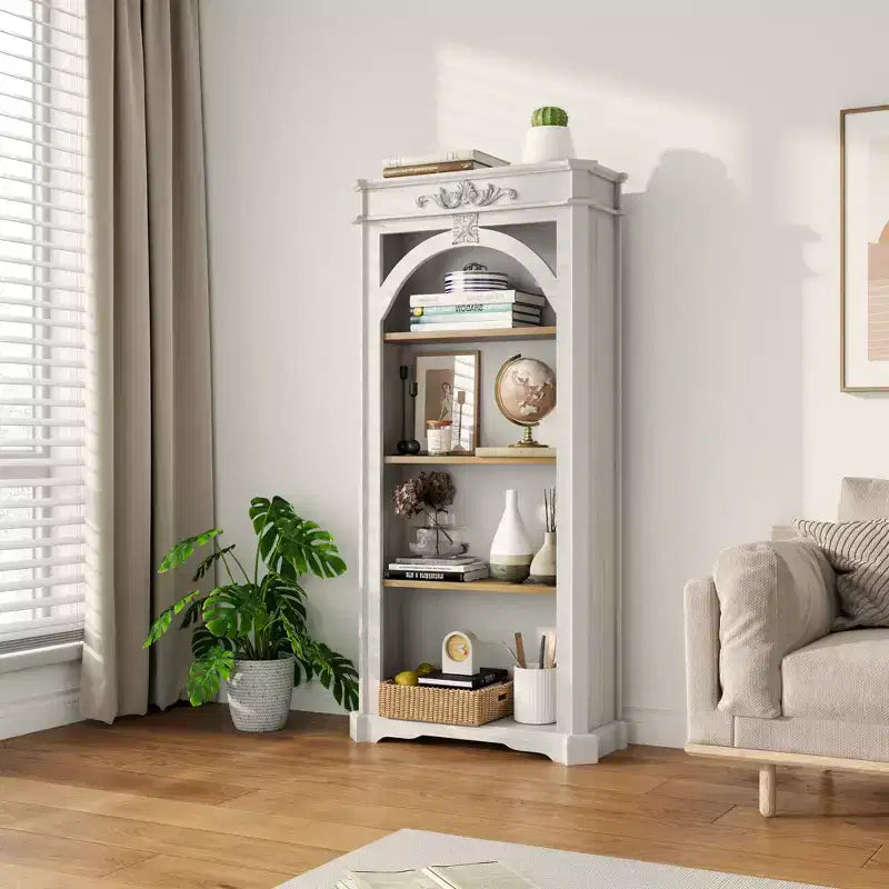 Modern Arched Display Cabinet, Storage Cabinet with 4 Shelves, Freestanding for Living Room, Hallway and Office, White