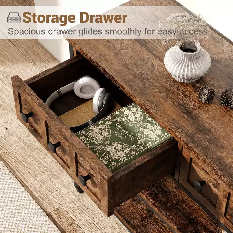 52 Industrial Console Table with 3 Storage Drawers & 3 Tiers, Metal Sofa Table for Living Room, Hallway & Entryway