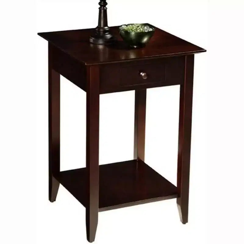 26 in.H Brown Rectangle Wood End Table with Drawer and Shelf