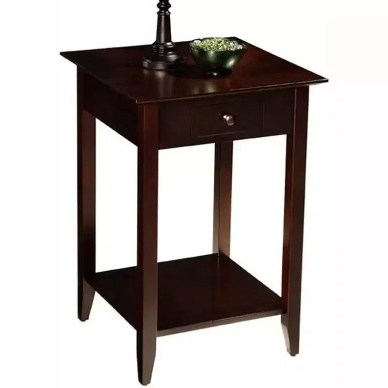 26 in.H Brown Rectangle Wood End Table with Drawer and Shelf