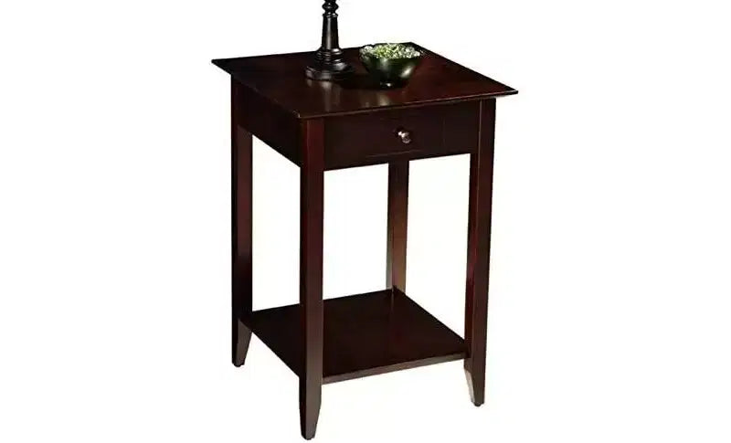 26 in.H Brown Rectangle Wood End Table with Drawer and Shelf