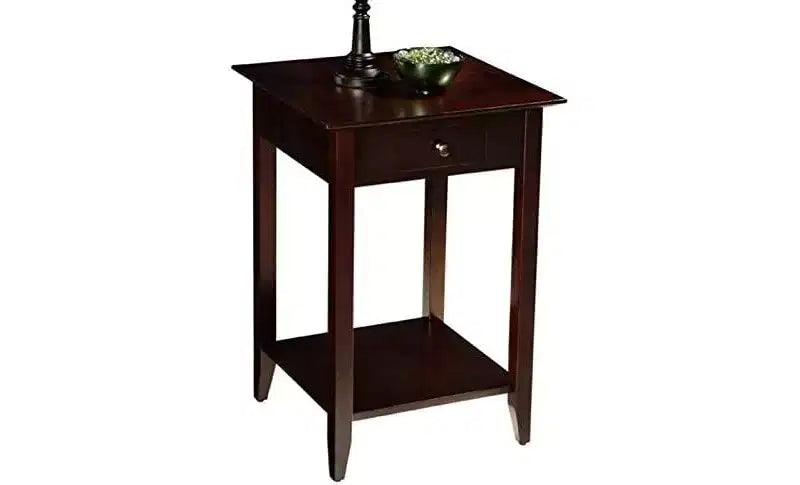26 in.H Brown Rectangle Wood End Table with Drawer and Shelf