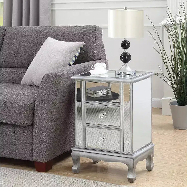 HomeStock 24.75 in.H Silver Color Rectangle Glass Table Top End Table 1 -piece