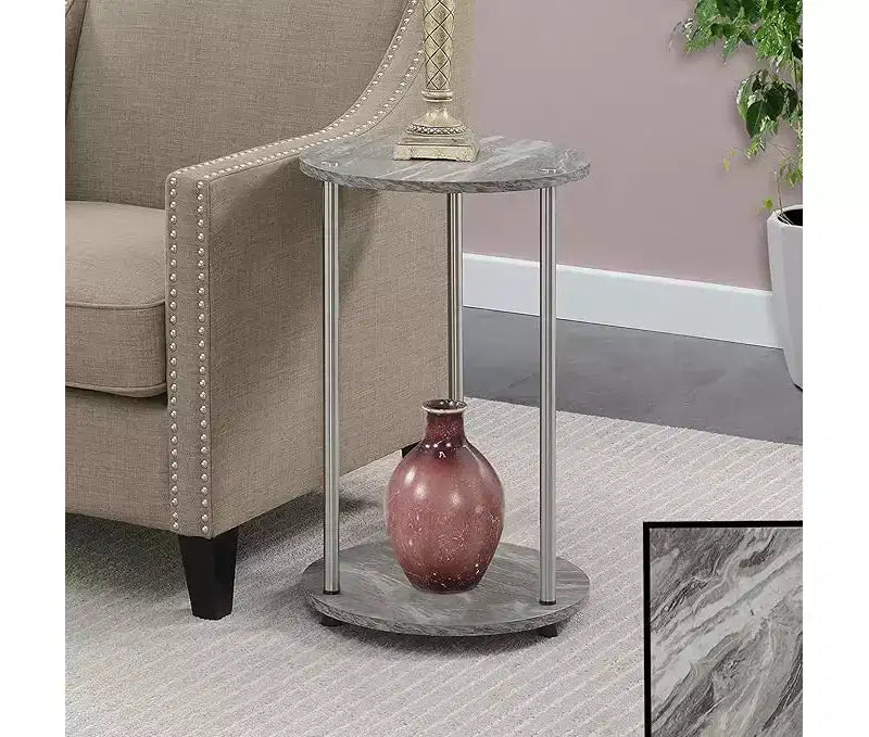 22 in.H Gray Round Metal 2-Tier End Table