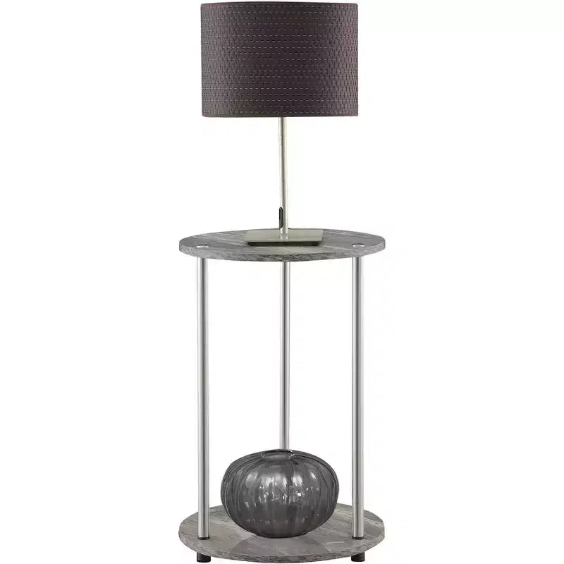 22 in.H Gray Round Metal 2-Tier End Table