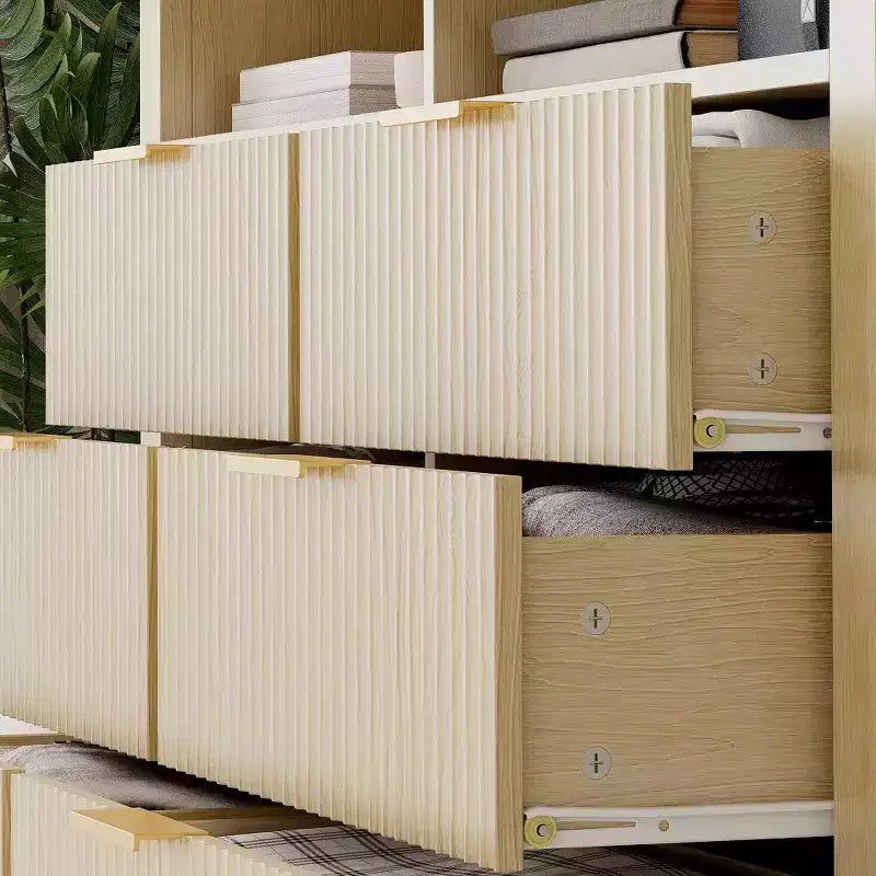 6 Drawer Dresser for Bedroom, Farmhouse Chest of Drawers with 2 Open Shelves and Fluted Doors, Home Storage and Organization for Living Room