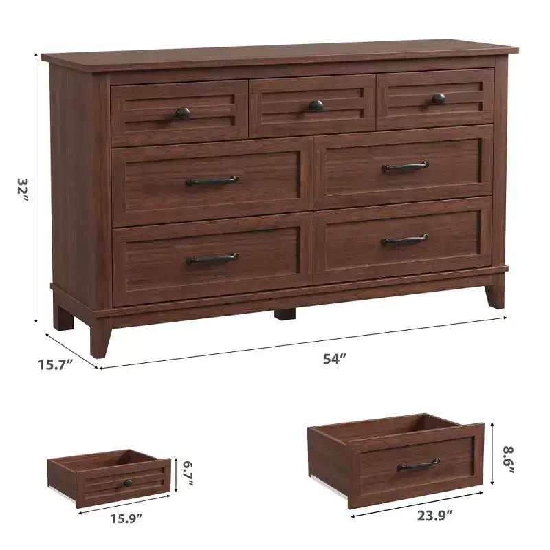 7 Dresser for Bedroom, 54 Wide Drawer Dresser with Storage Freestanding, Wooden Closet Storage Chest for Living Room, Bedroom, Entryway