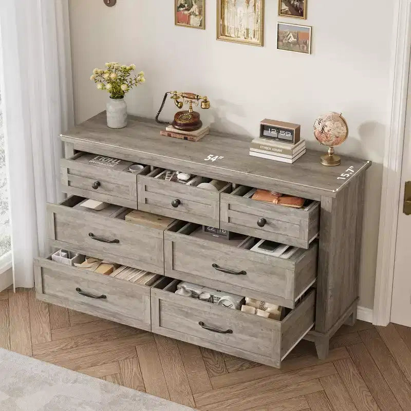 7 Dresser for Bedroom, 54 Wide Drawer Dresser with Storage Freestanding, Wooden Closet Storage Chest for Living Room, Bedroom, Entryway