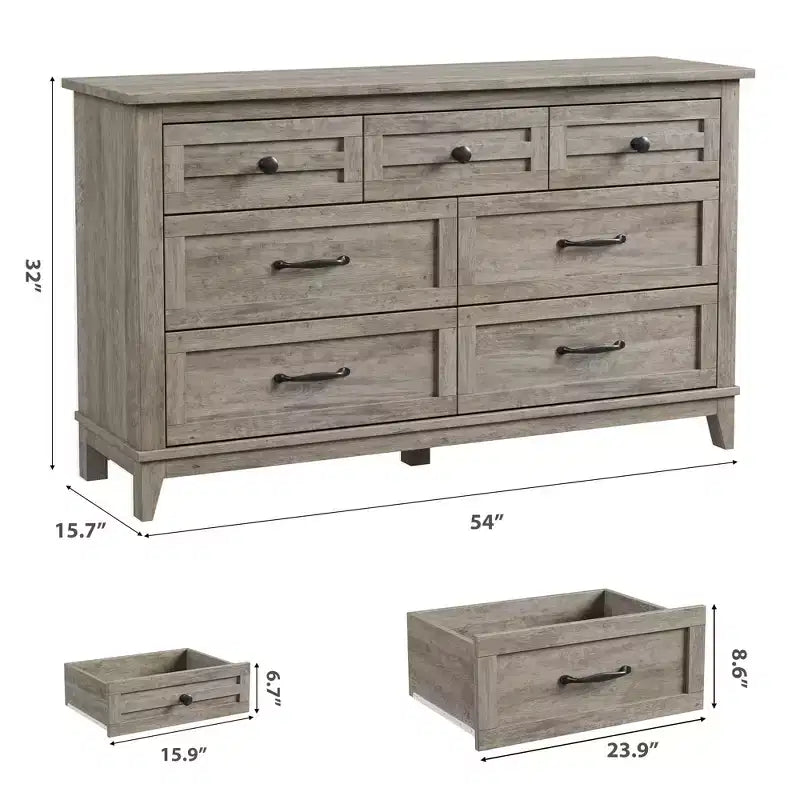 7 Dresser for Bedroom, 54 Wide Drawer Dresser with Storage Freestanding, Wooden Closet Storage Chest for Living Room, Bedroom, Entryway