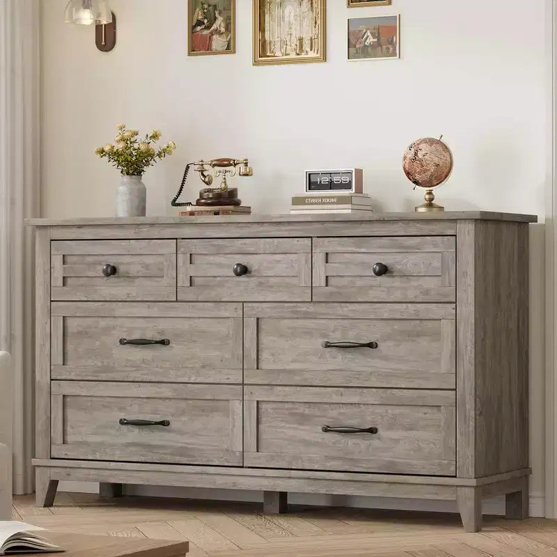 7 Dresser for Bedroom, 54 Wide Drawer Dresser with Storage Freestanding, Wooden Closet Storage Chest for Living Room, Bedroom, Entryway