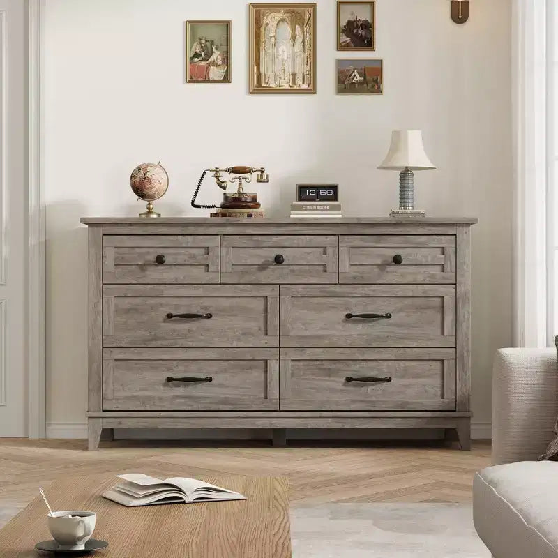 7 Dresser for Bedroom, 54 Wide Drawer Dresser with Storage Freestanding, Wooden Closet Storage Chest for Living Room, Bedroom, Entryway