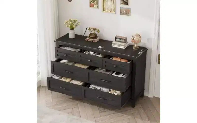 7 Dresser for Bedroom, 54 Wide Drawer Dresser with Storage Freestanding, Wooden Closet Storage Chest for Living Room, Bedroom, Entryway
