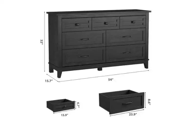 7 Dresser for Bedroom, 54 Wide Drawer Dresser with Storage Freestanding, Wooden Closet Storage Chest for Living Room, Bedroom, Entryway