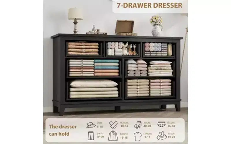 7 Dresser for Bedroom, 54 Wide Drawer Dresser with Storage Freestanding, Wooden Closet Storage Chest for Living Room, Bedroom, Entryway