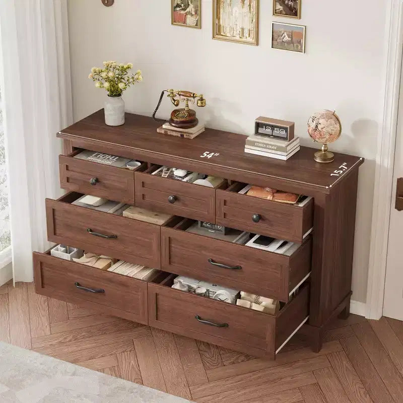 7 Dresser for Bedroom, 54 Wide Drawer Dresser with Storage Freestanding, Wooden Closet Storage Chest for Living Room, Bedroom, Entryway