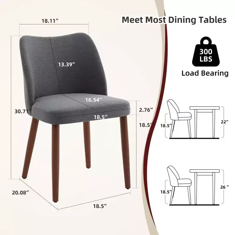 Dining Chair Set of 2, Upholstered Dining Chair with Wood Legs, Wing Backrest, Kitchen Chairs with Thick Cushions