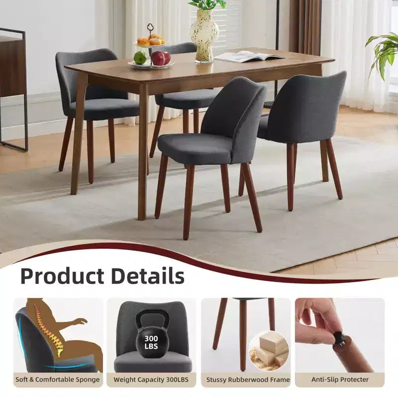 Dining Chair Set of 2, Upholstered Dining Chair with Wood Legs, Wing Backrest, Kitchen Chairs with Thick Cushions