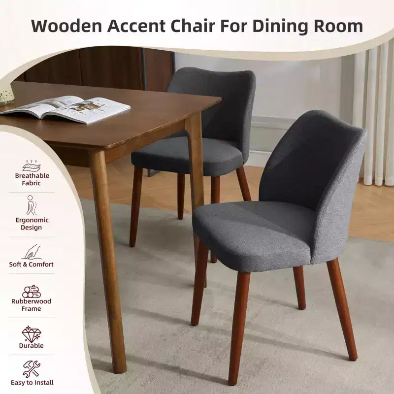Dining Chair Set of 2, Upholstered Dining Chair with Wood Legs, Wing Backrest, Kitchen Chairs with Thick Cushions