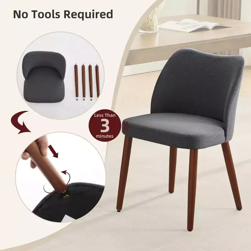 Dining Chair Set of 2, Upholstered Dining Chair with Wood Legs, Wing Backrest, Kitchen Chairs with Thick Cushions