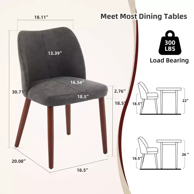 Dining Chair Set of 2, Upholstered Dining Chair with Wood Legs, Wing Backrest, Kitchen Chairs with Thick Cushions