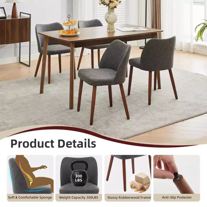 Dining Chair Set of 2, Upholstered Dining Chair with Wood Legs, Wing Backrest, Kitchen Chairs with Thick Cushions
