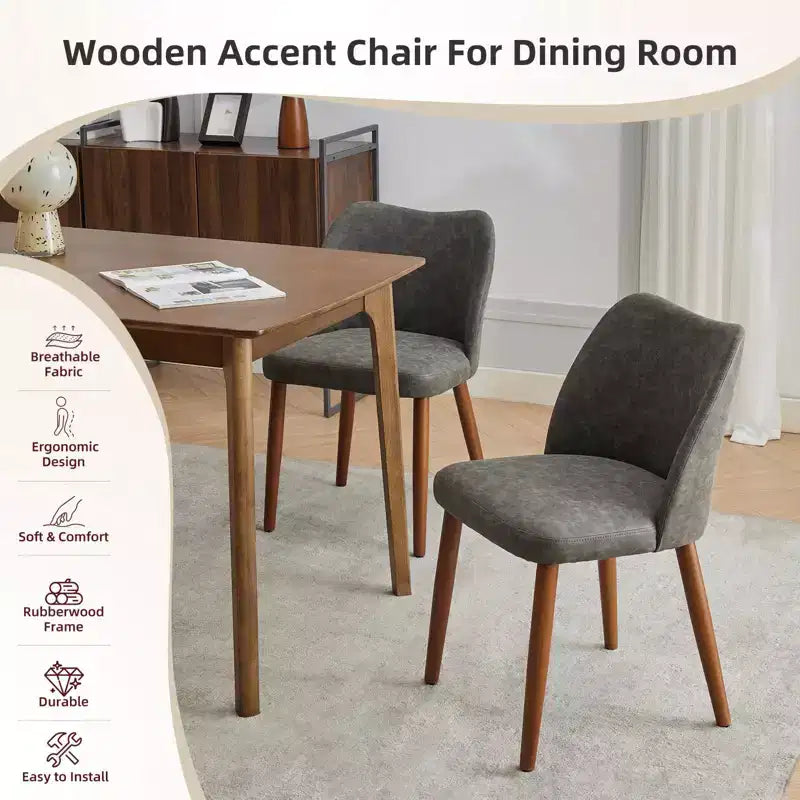 Dining Chair Set of 2, Upholstered Dining Chair with Wood Legs, Wing Backrest, Kitchen Chairs with Thick Cushions
