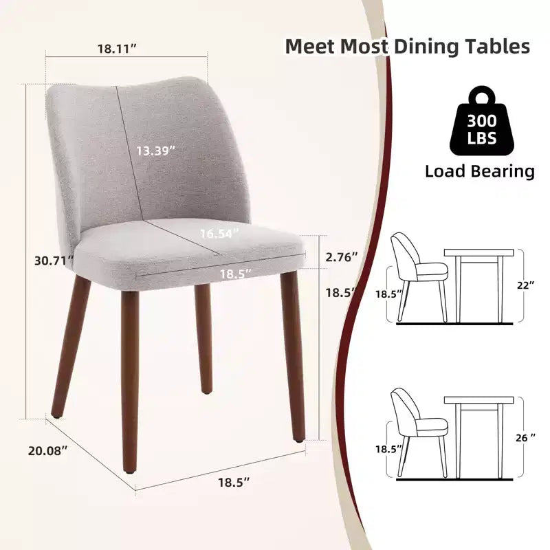 Dining Chair Set of 2, Upholstered Dining Chair with Wood Legs, Wing Backrest, Kitchen Chairs with Thick Cushions
