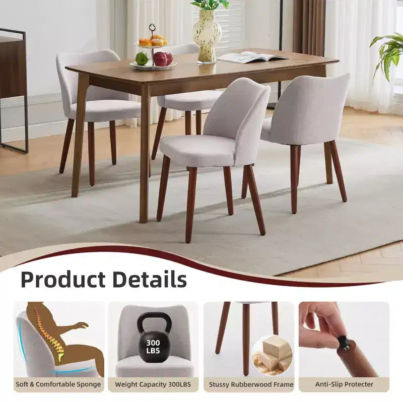 Dining Chair Set of 2, Upholstered Dining Chair with Wood Legs, Wing Backrest, Kitchen Chairs with Thick Cushions