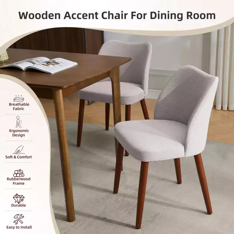 Dining Chair Set of 2, Upholstered Dining Chair with Wood Legs, Wing Backrest, Kitchen Chairs with Thick Cushions