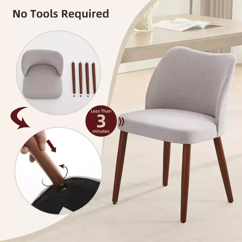 Dining Chair Set of 2, Upholstered Dining Chair with Wood Legs, Wing Backrest, Kitchen Chairs with Thick Cushions