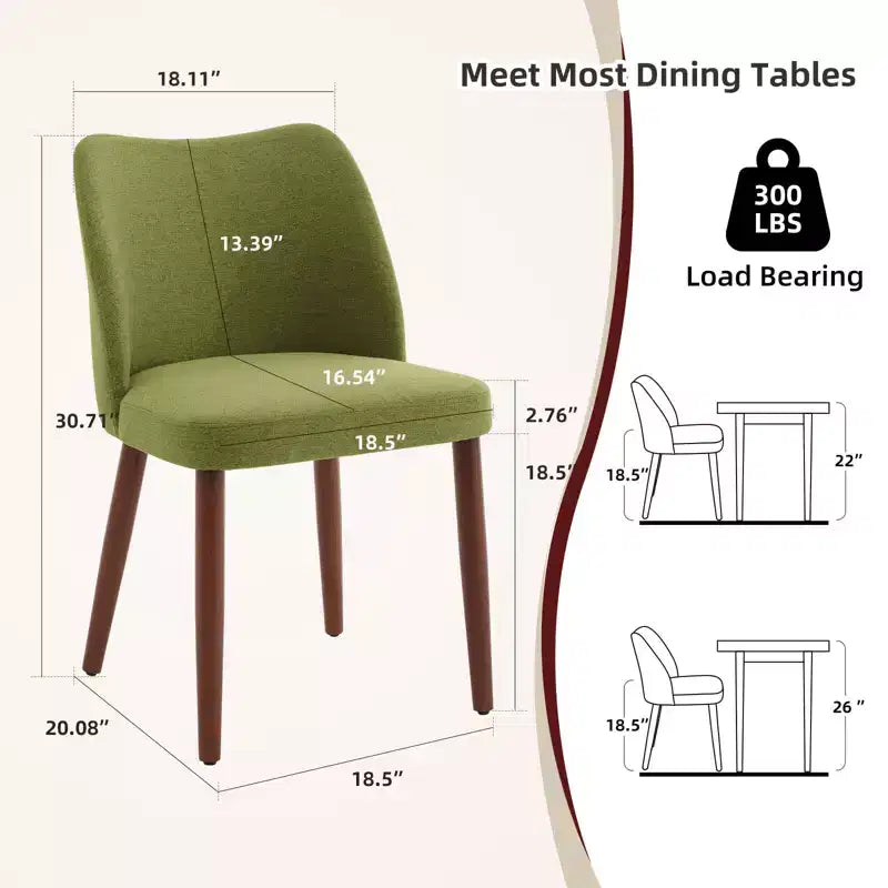 Dining Chair Set of 2, Upholstered Dining Chair with Wood Legs, Wing Backrest, Kitchen Chairs with Thick Cushions