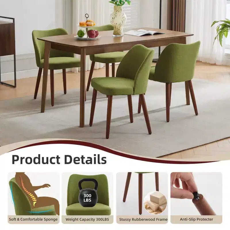 Dining Chair Set of 2, Upholstered Dining Chair with Wood Legs, Wing Backrest, Kitchen Chairs with Thick Cushions